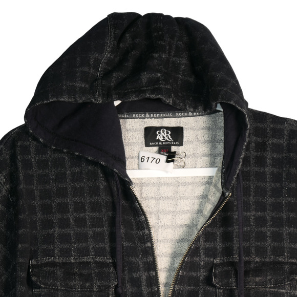 Rock Republic Jacket Mens XXL Black Windowpane Hoodie Pocket Full Zip Sweatshirt - Picture 3 of 10